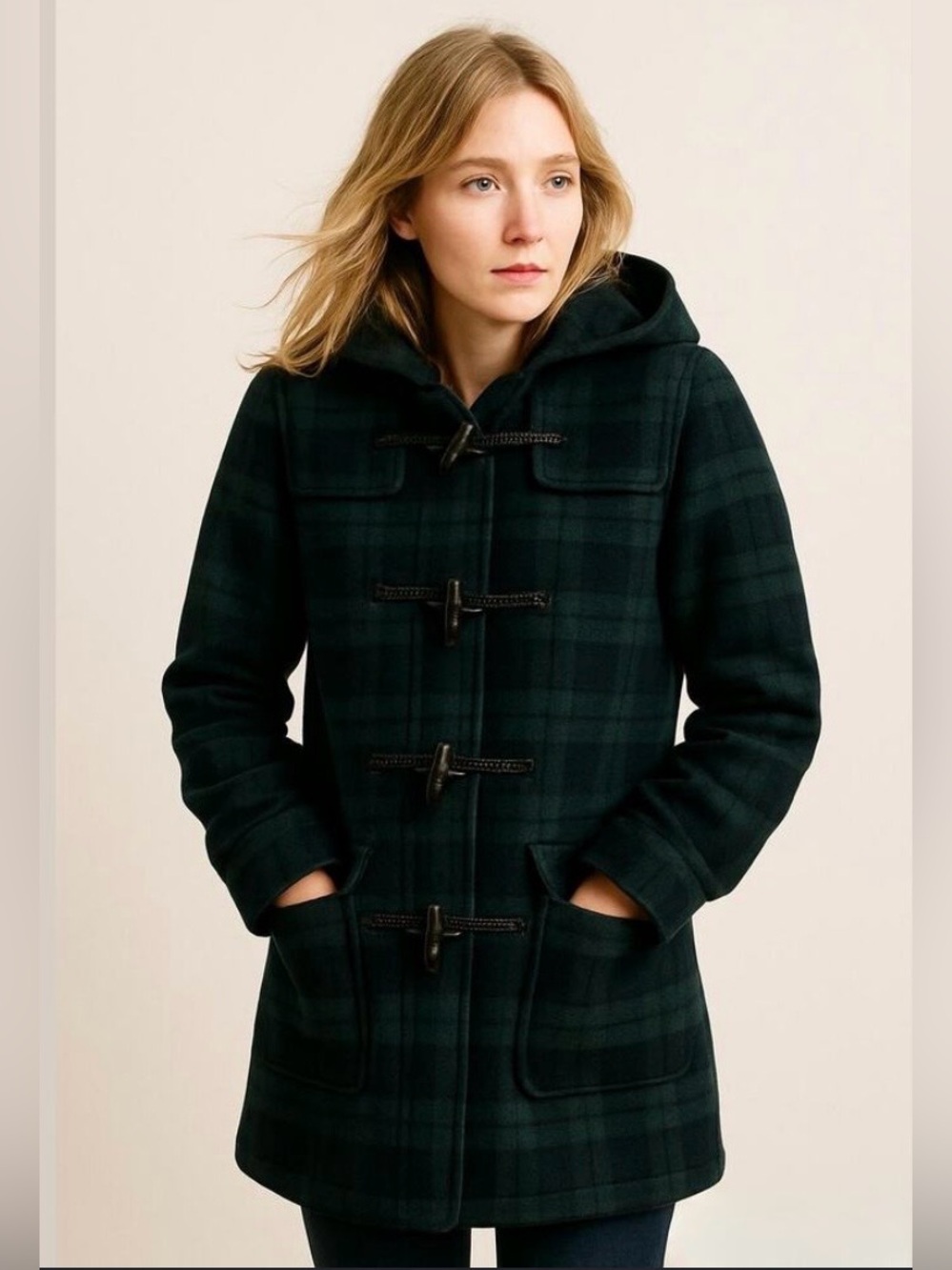 J.Crew Blue Plaid Wool Toggle Coat Size 10